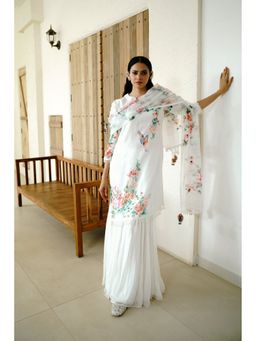 WABI SABI by Anshum-Ritesh - Ivory Georgette Printed Kurta with Sharara and Dupatta
