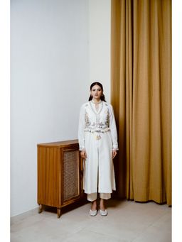 WABI SABI by Anshum-Ritesh - Sarus and Sea Ivory Kurta with Pant with Waist Coat