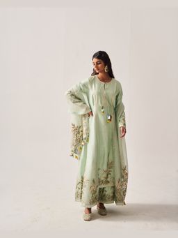 WABI SABI by Anshum-Ritesh - Floral Palms Green Kurta with Palazzo and Dupatta