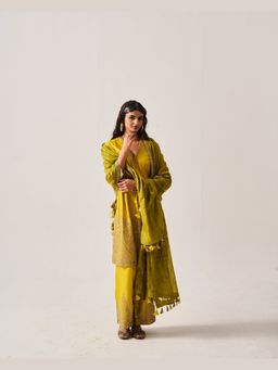 WABI SABI by Anshum-Ritesh - Floral Dome Mustard Chanderi Kurta with Pant and Dupatta