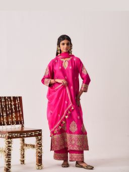 WABI SABI by Anshum-Ritesh - Phool Booti Pink Embroidered Kurta with Pant and Dupatta
