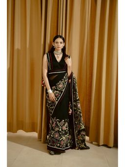 WABI SABI by Anshum-Ritesh - The Night Garden Black Floral Saree with Stitched Blouse