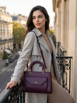 Lavie Paris - Women's Pisa Box Satchel Bag with Detachable Strap -Wine (LARGE)