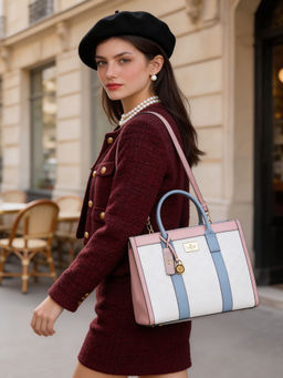 Lavie Paris - Women's Eloise Satchel Bag with Detachable Strap -White (LARGE)