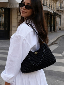Lavie Paris - Women Black Pli Elite Shoulder Bag with Detachable Strap (M)