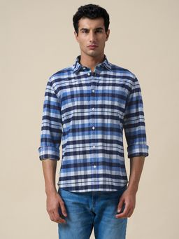 Selected - Men Blue Check Spread Collar Shirt