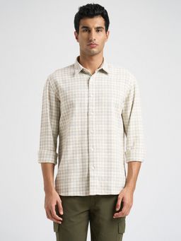 Selected - Men White Ecru Cotton Check Shirt