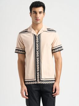 Selected - Men Beige Cotton Floral Shirt