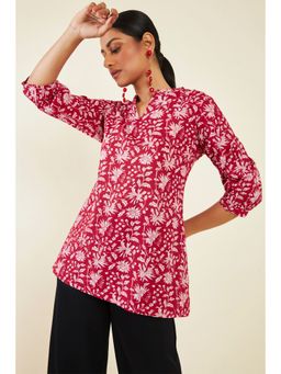 Soch - Women Red Cotton Floral Tunic