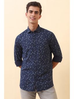 Allen Solly - Navy Blue Printed Full Sleeves Casual Shirt