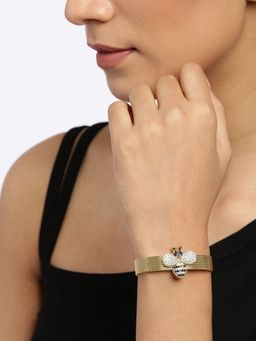 Blueberry - Gold Plated Bee Detailing Strap Bracelet