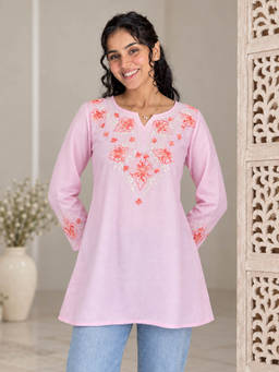 QAZMI - Kashmiri Aari Work Viscose Rayon A-Line Flared Kurti