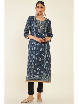 Soch - Women Navy Blue Polyester Printed Kurta