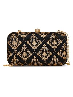 Zouk - Motif Printed Womens Mashru Silk Handcrafted Black Clutch