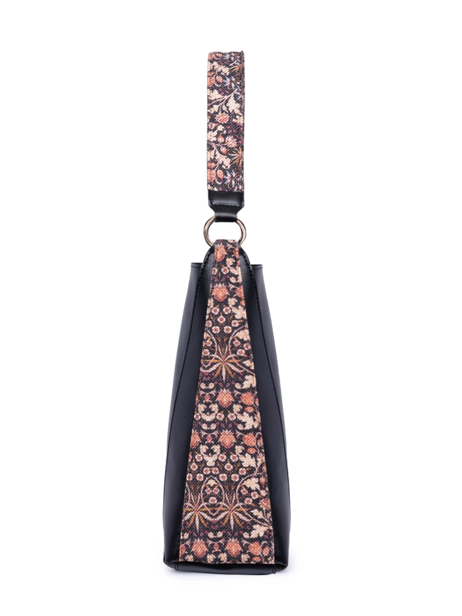 Buy Zouk Kashmir Blooms Black Vegan Leather Classic Open Tote Online