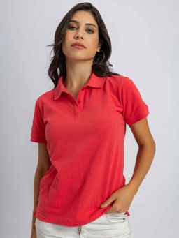 Lounge Dreams - Pure Cotton Solid Pink Polo T-Shirt