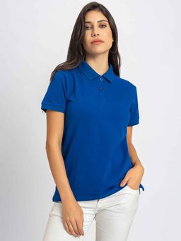 Lounge Dreams - Pure Cotton Solid Royal Blue Polo T-Shirt