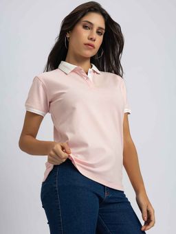 Lounge Dreams - Pure Cotton Light Pink Polo T-Shirt