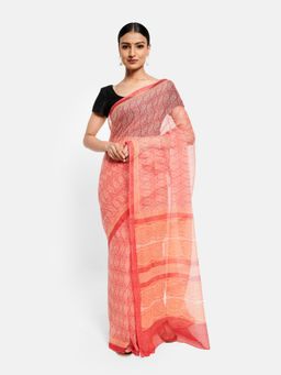 Fabindia - Pink Cotton Silk Kota Printed Saree without Blouse
