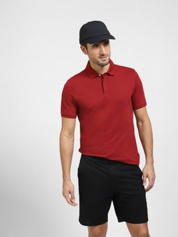 Selected - Dark Red Polo Neck T-shirt