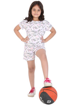 Ninos Dreams - Girls Text Printed Half Sleeves Off White T-shirt with Shorts (Set of 2)