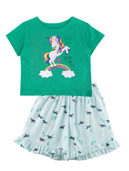 Ninos Dreams - Girls T-shirt with Shorts Green Unicorn Print (Set of 2)