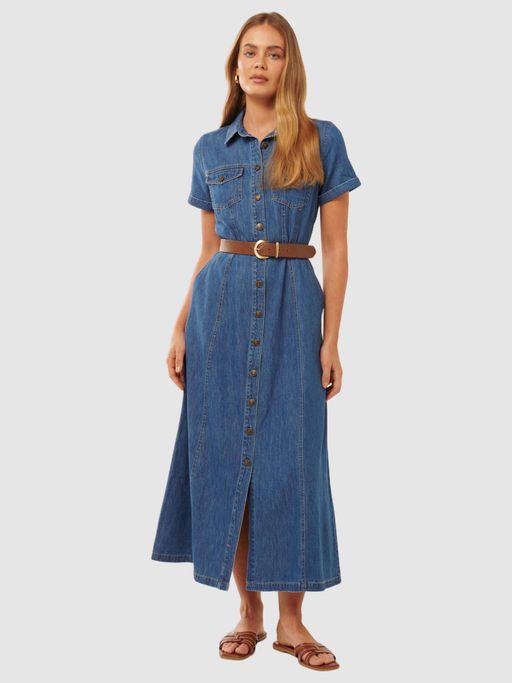 blue perilla dressing Lily Scoop Jacquard Midi Dress Soft Blue main image 1