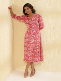 Fabindia - Pink Rayon Blend Printed Dress