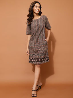 Fabindia - Brown Cotton Printed Dress