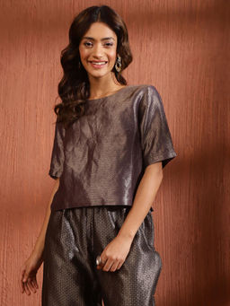 Fabindia - Brown Brocade Printed Top