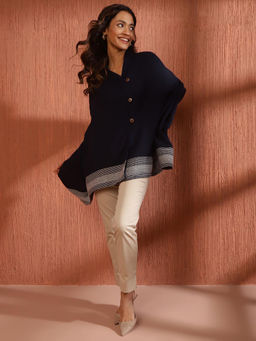 Fabindia - Navy Blue Wool Woven Poncho