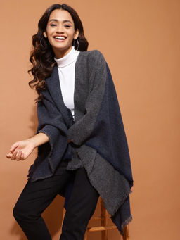 Fabindia - Navy Blue Wool Woven Poncho