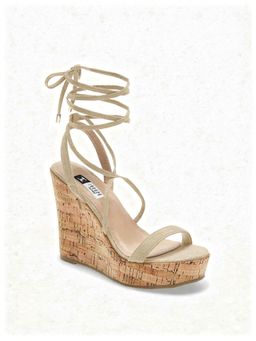IRUSSH - Women Classic Beige Suede Strappy Cork Gladiator Wedges