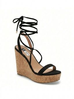 IRUSSH - Women Classic Black Suede Strappy Cork Gladiators