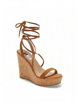 IRUSSH - Women Casual Tan Suede Strappy Cork Gladiator Wedges
