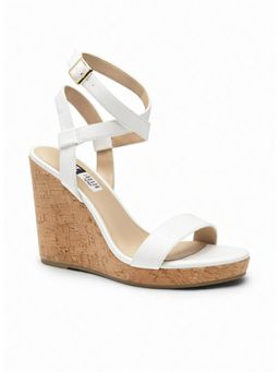 IRUSSH - Women Stylish White Napa Crisscross Ankle Cork Heels