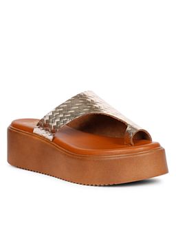 Saint G - Women Viviblu Gold Leather One Toe Platform Sandals