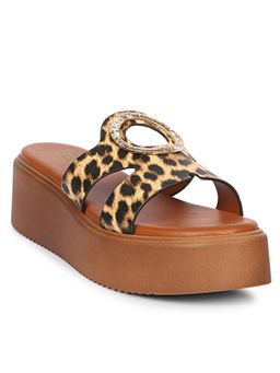 Saint G - Women Viviblu Brown Animal Printed Leather Platform Sandals