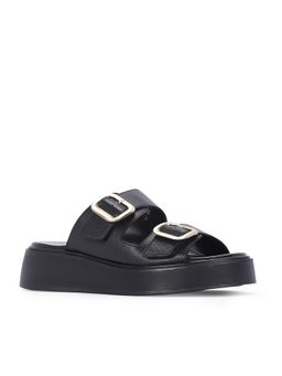 Saint G - Women Viviblu Black Solid Leather Platform Sandals
