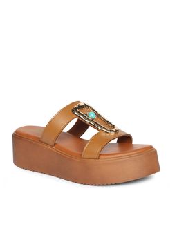 Saint G - Women Viviblu Tan Leather Platform Sandals