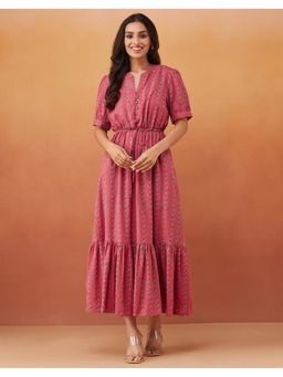 Fabindia - Pink Cotton Hand Block Printed Maxi Dress