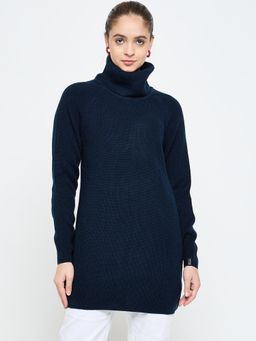 Creative Line - Navy Blue Self Design Knitted Top