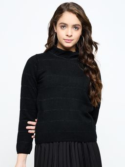 Creative Line - Black Self Design Knitted Top
