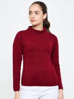 Creative Line - Maroon Self Design Knitted Top