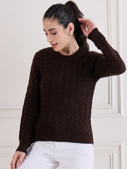 Creative Line - Brown Self Design Knitted Top