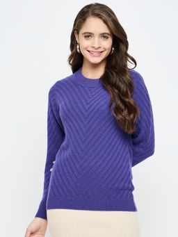 Creative Line - Navy Blue Self Design Knitted Top