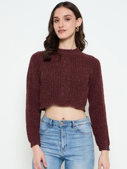 Creative Line - Brown Self Design Knitted Crop Top