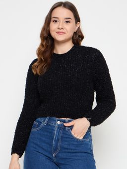 Creative Line - Black Self Design Knitted Crop Top