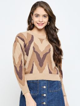 Creative Line - Beige Self Design Knitted Top