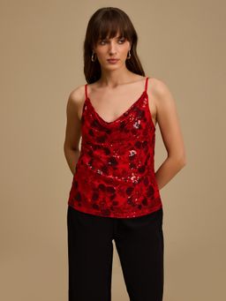 Kazo - Ruby Noodle Strap Sequin Top